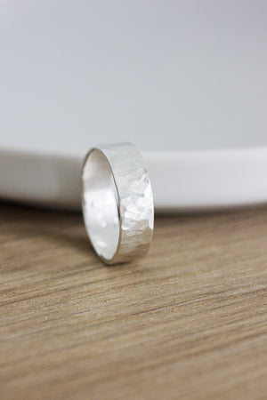 Sterling Silver Hammered Band Ring Ring Fawn and Rose 