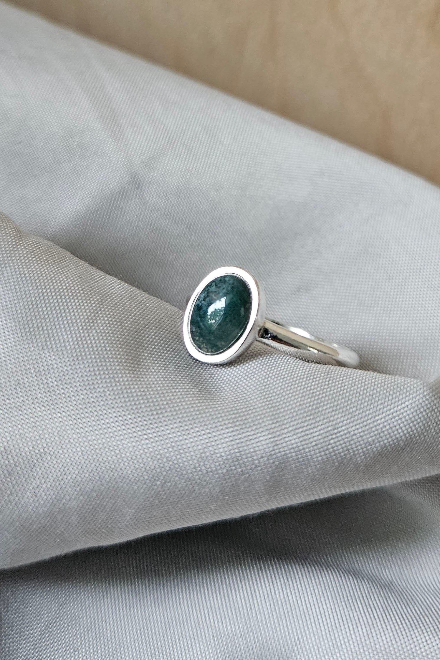Moss Agate Sterling Silver Stone Ring