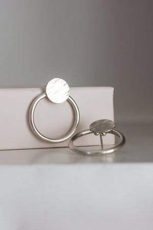 Textured Circle Ear Jacket Earrings (Silver) Earrings Fawn and Rose 