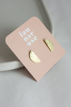 Textured Brass Half Circle Studs Earrings Fawn and Rose 